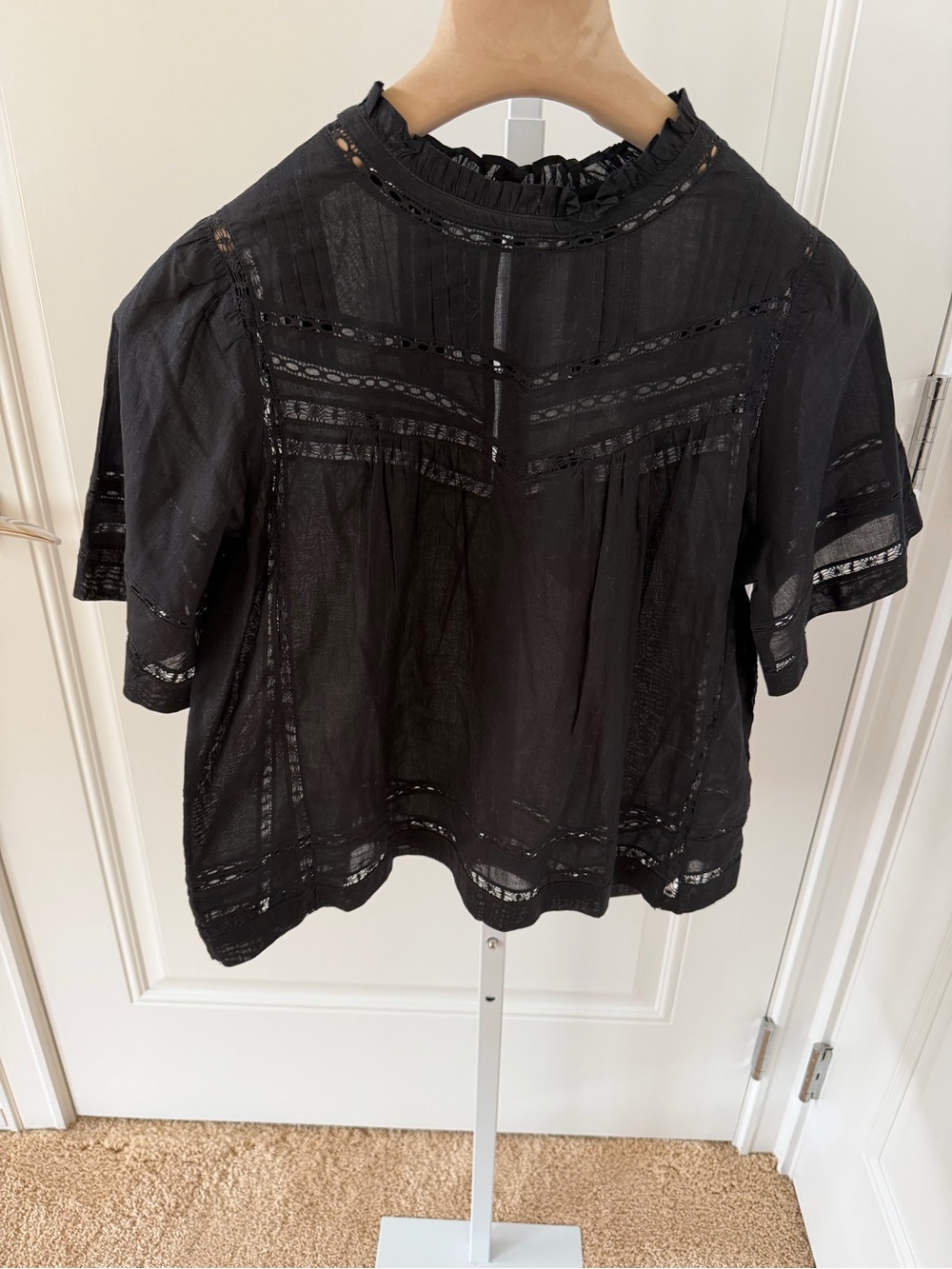 RAILS High neck Black Lace-Trim Short Sleeve Women's Top